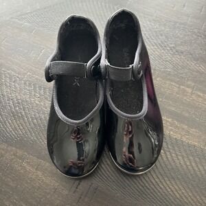 Capezio tele tone tap shoes size 11 M black Patent 1" heel # 63356  EUC